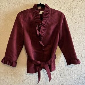 Nygard Collection Burgundy Ruffled Blazer/Jacket  Belted Waist Size 12